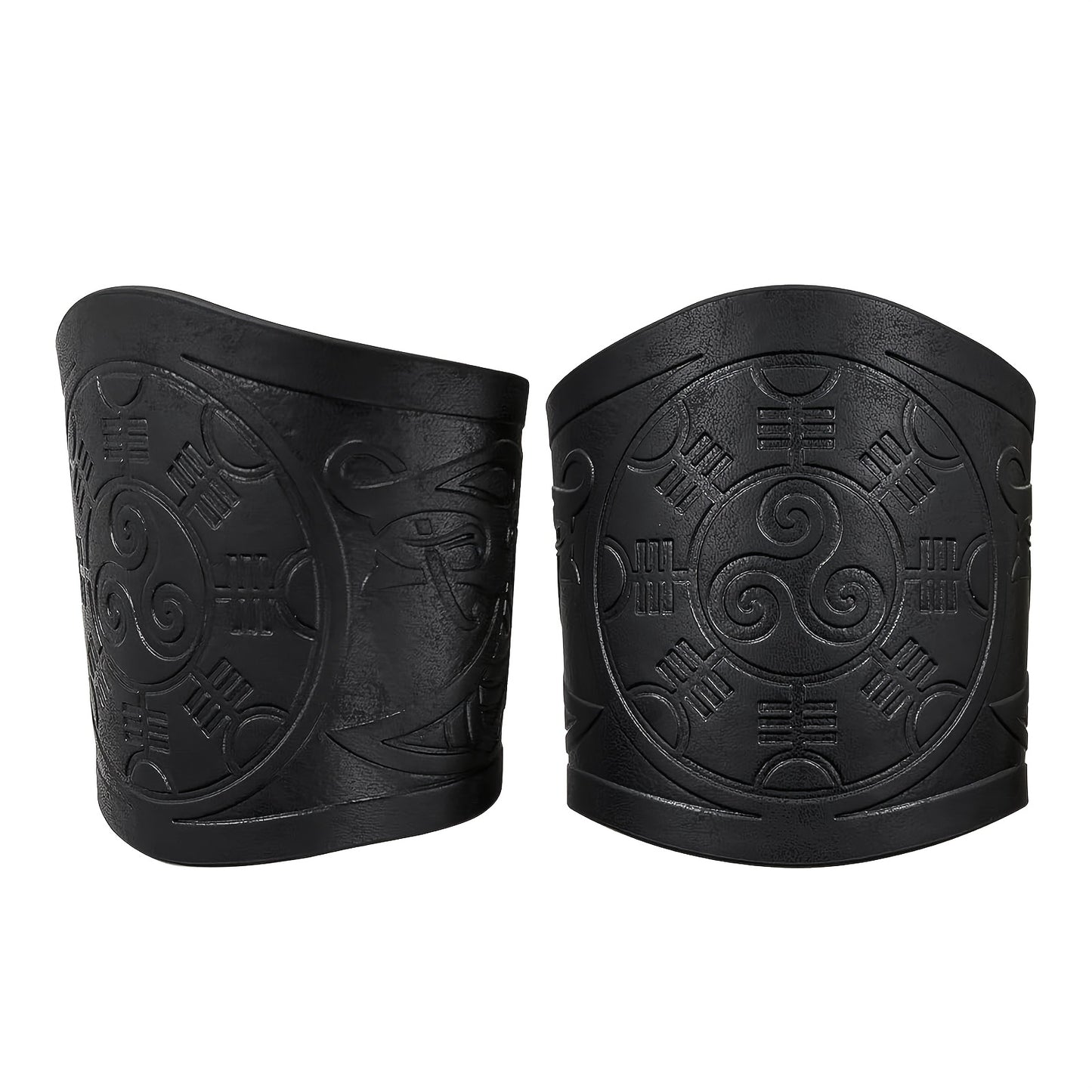 Viking Leather Cuff Bracelet Set 2pcs Norse Mythology Mjolnir Vegvisir Embossed Wristband for Men Women Halloween Gift