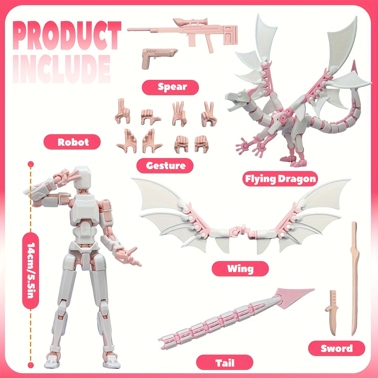 (2pcs Set) 3D Printed Flying Dragon And Dragon for Man Set, Multi Joint Movable Doll, Multi Joint Wing Movable Flying Dragon, Game Enthusiast Collectible, Desktop Ornament, Suitable As A Holiday Gift