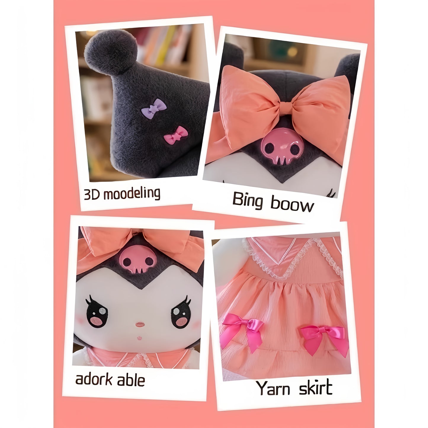 Sanrio Official Kuromi & Melody Plush Dolls in Princess Dress with Pink Bow & Ruffled Collar - Soft Collectible Stuffed Animals, Birthday/Christmas Gifts, Cute Kuromi & Melody Room Decor