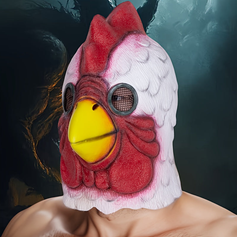 One Size Fits Most Rooster Animal Mask - Funky Latex Halloween Costume Mask with Realistic Combs & Wattle, Vibrant Red & White Cosplay Mask for Halloween Parties, Carnivals & Themed Events, Halloween Mask, Themed Events Accessory, Humorous Design