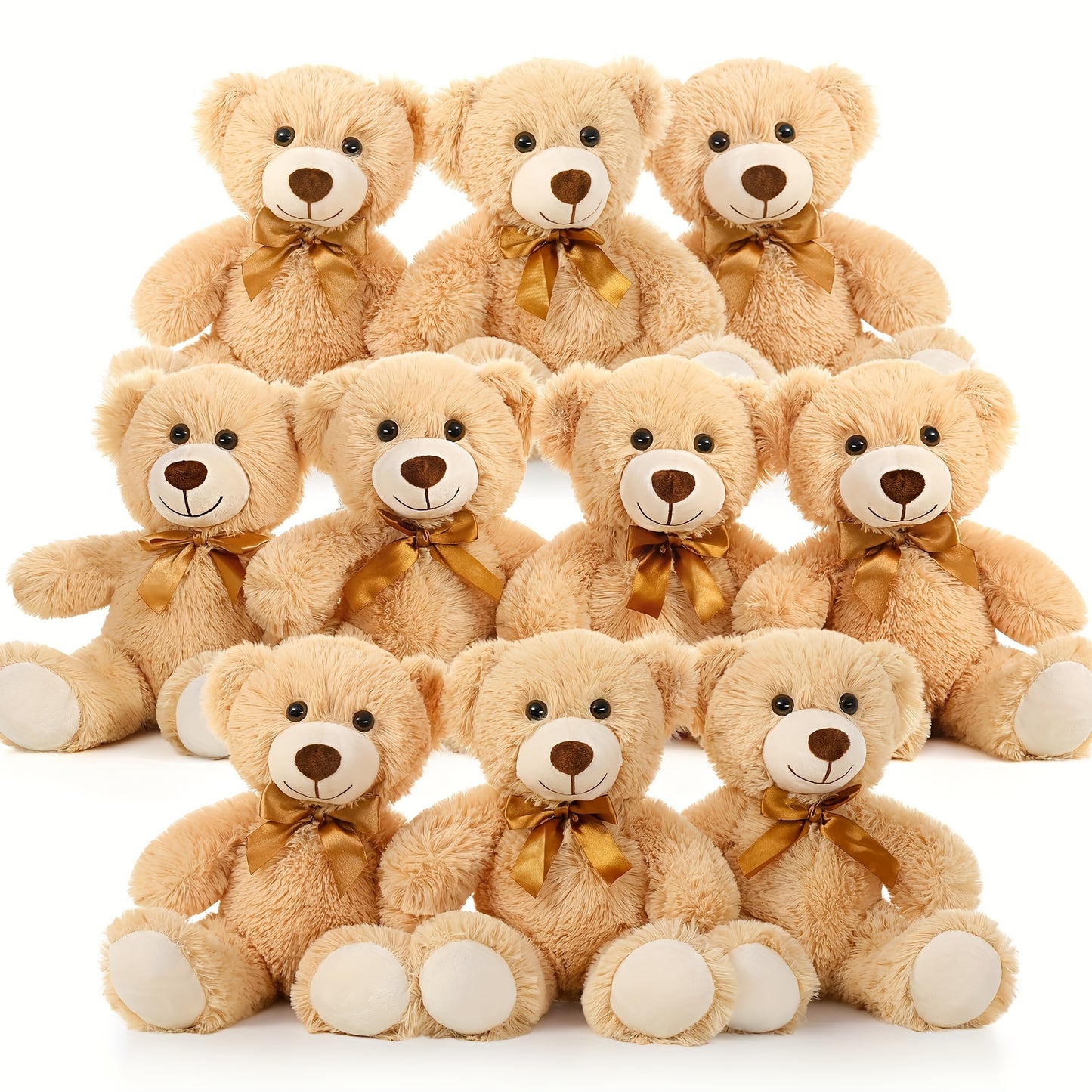 Bulk Teddy Bears Set 8 Pack 11 Inch Soft Stuffed Bear Plush Toys for Baby Shower Decorations Party Favors Classroom Prizes Kids Birthday Gifts Dark Brown and Khaki
