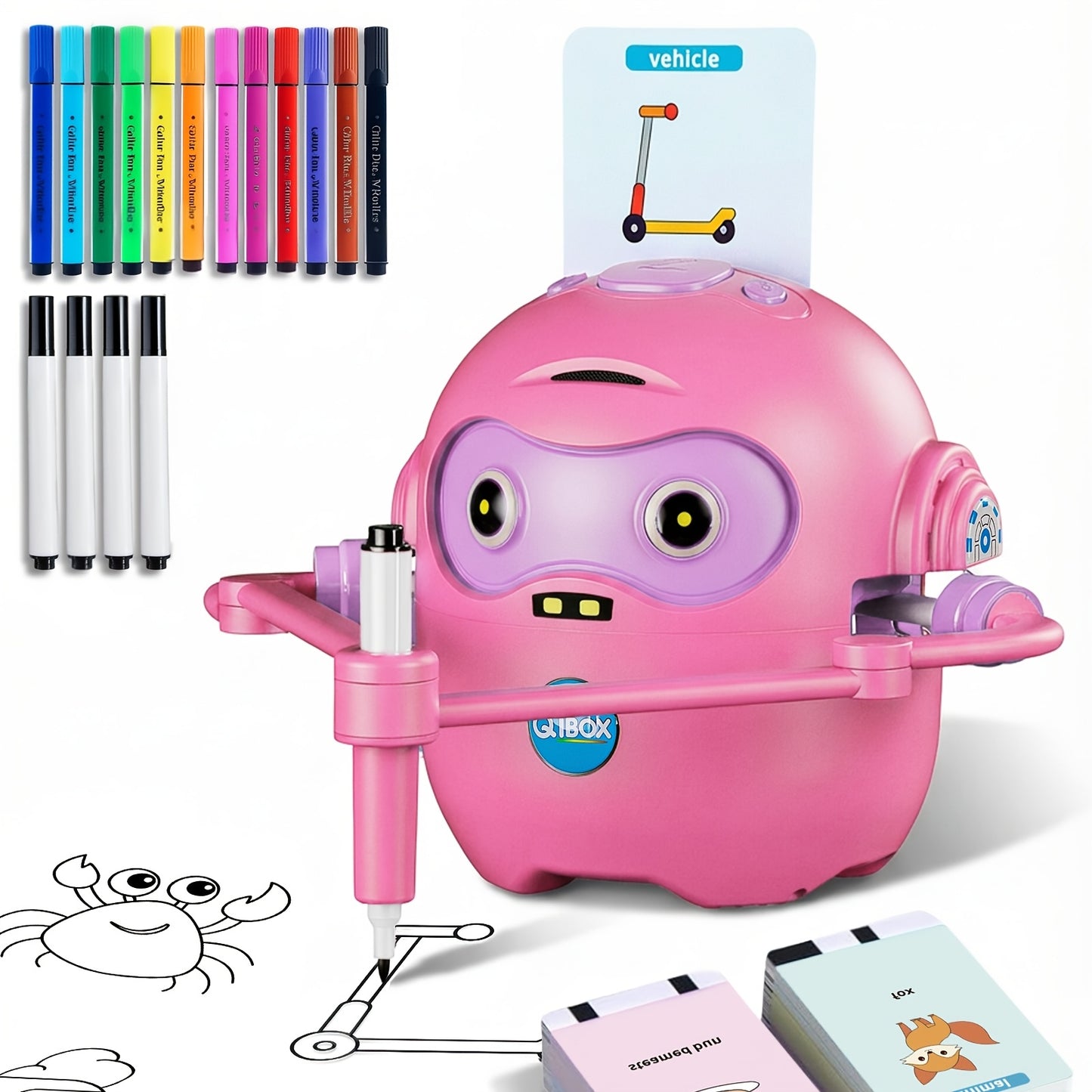 Drawing Robot for Kids Ages 3-8 β Rechargeable 4-in-1 Interactive Learning Machine with 100 Drawing Cards & Color Pens, STEM Art Toy Gift for Boys Girls, Birthday Christmas White Pink