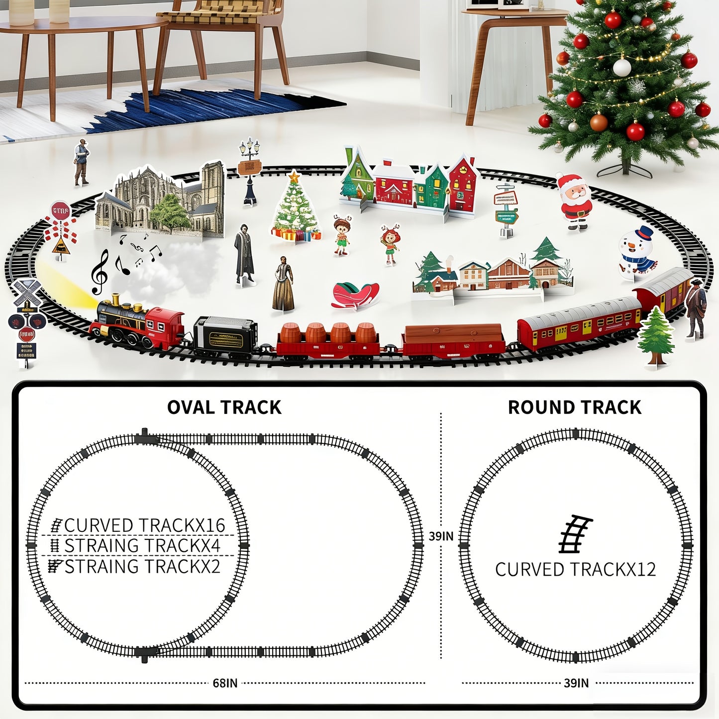 Train Set Toys for Kids, Christmas Train Sets Toys for Kids W/Smokes, Light & Sound Include 6 Car And 28 Tracks, Christmas Train Set Toys Birthday Gifts