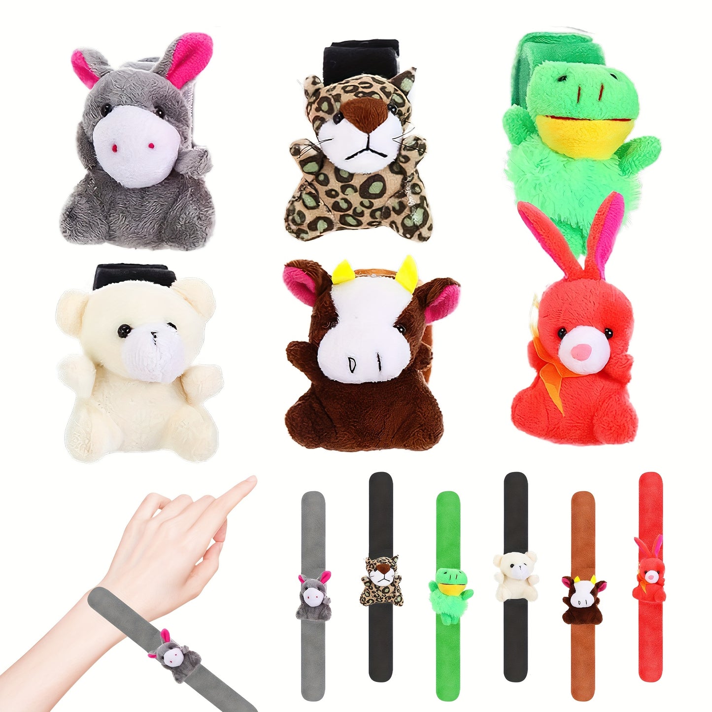 6/10/15/30pcs Stuffed Animal Slap Bracelet for Kids, Cute Plush Slap Bracelets Bulk for Party Favors, Classroom Prizes, Holiday Gifts, Goodie Bag Fillers, Carnival Toys (Assorted Animals)