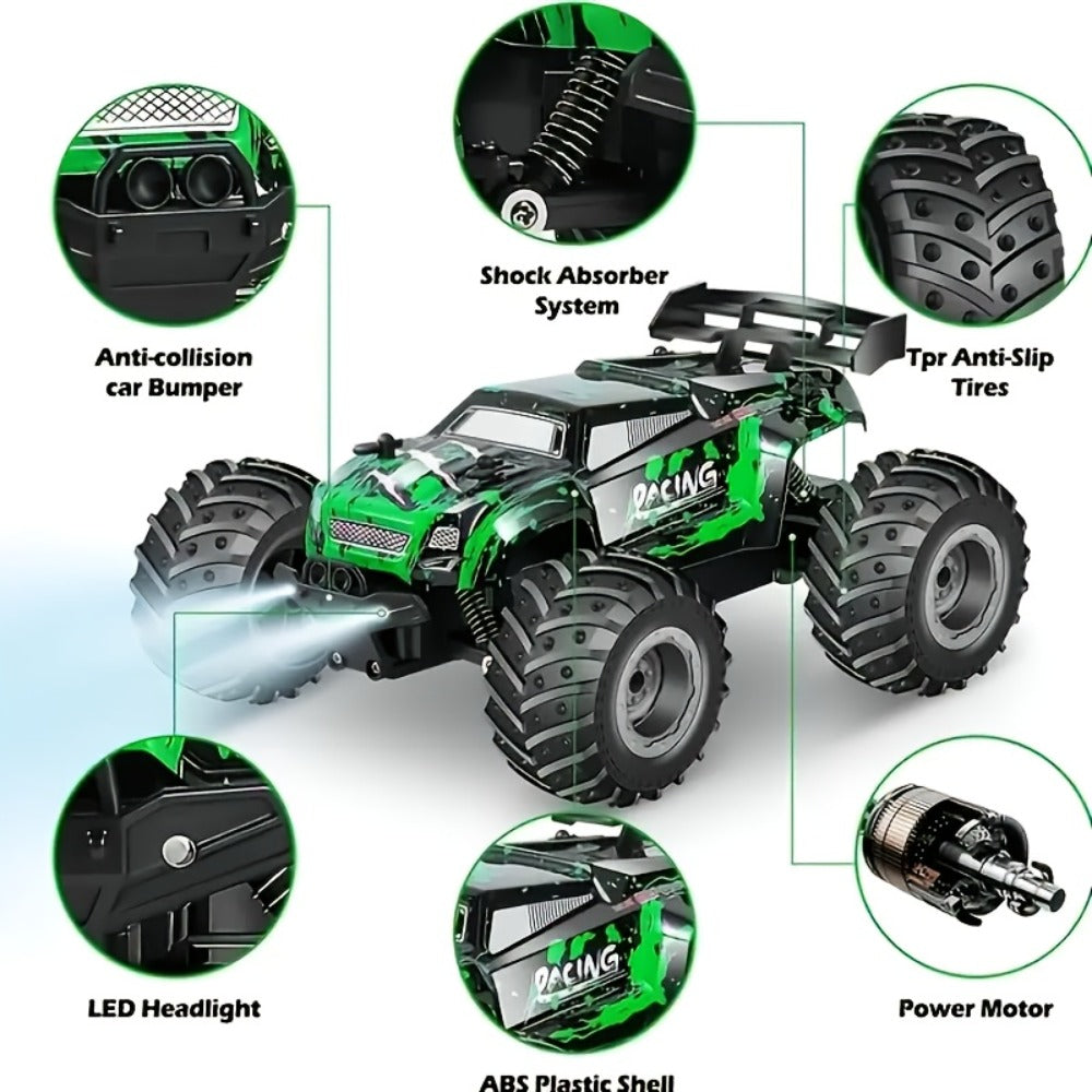 High-Speed RC Off-Road Car for Boys 2.4GHz Impact-Resistant Drop-Proof Remote Control Vehicle – Cool All-Terrain Toy Ages 3+ Christmas Birthday Gift (Green)