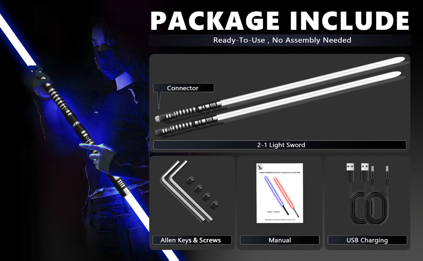 Light Up Dueling Saber 78" with 16 Color Lights & 3 Movie Sounds β 2-in-1 Dark Phantom Sword Single or Double Player β Halloween Cosplay Birthday Christmas Party Gift