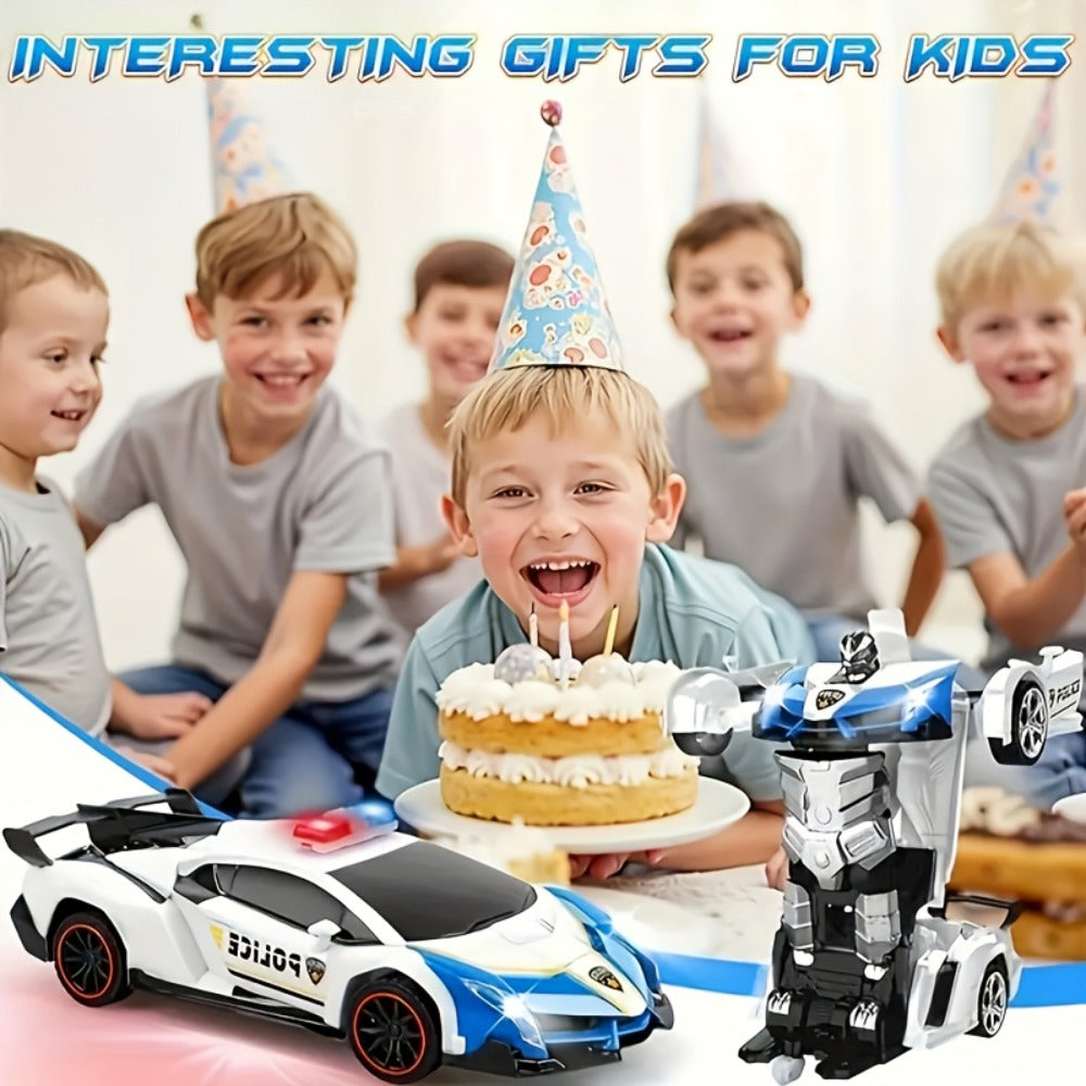 Spider Transformer RC Car for Kids – 1:18 Scale One-Button Transform Robot Toy Car with LED Headlights, 2.4GHz 360° Rotation Drift, Police Car Racing, Birthday Christmas Gift for Boys & Girls Ages 3+