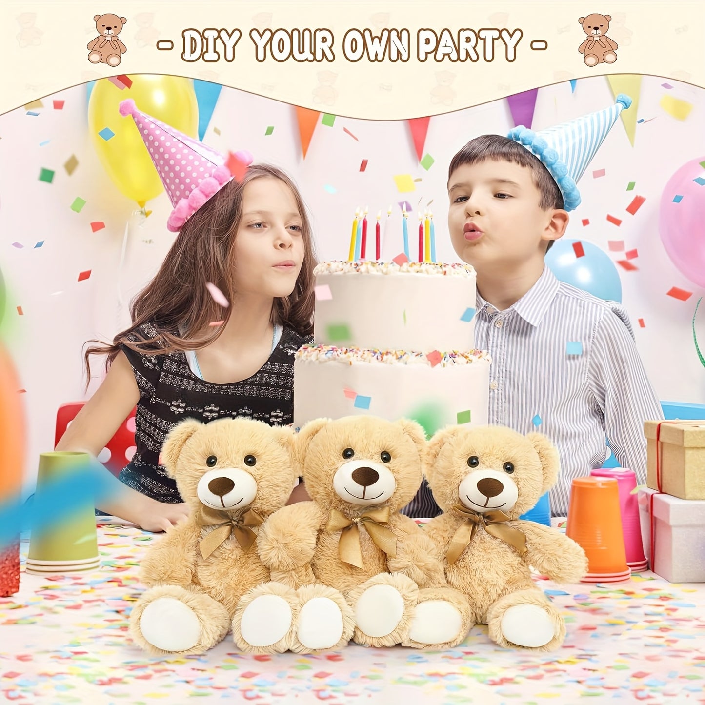 8 Bulk Teddy Bears, Small Khaki Plush Toys, Stuffed Animals in Bulk, Small Soft Bears, Plush Decorations for Weddings, Birthdays, Christmas, And Parties