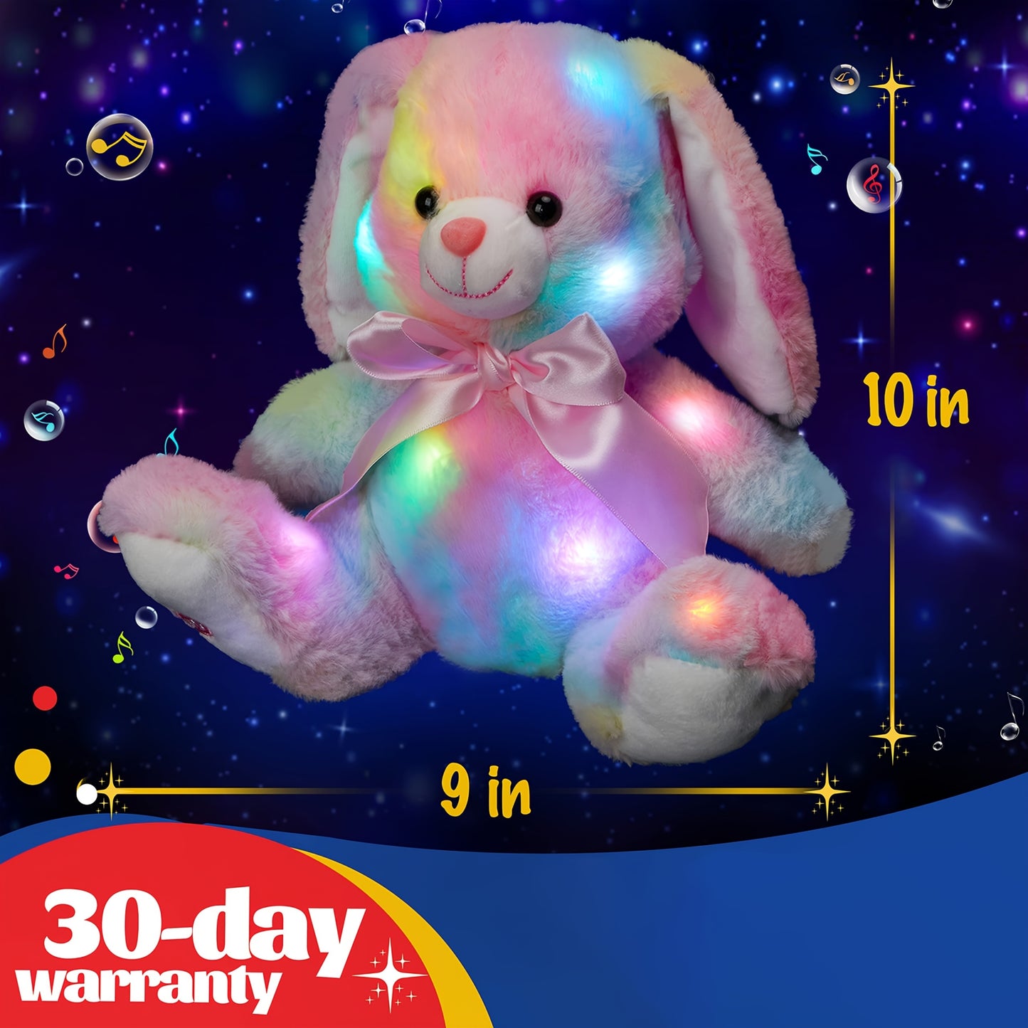 10 Inch Musical Glowing Bunny Plush Toy, Rainbow Lop Ear Rabbit Glow Singing Stuffed Animals, Lullaby Bedside Night Light for Toddler Birthday, Perfect Black Friday & Christmas Gift for Kids, Boys, Girls, Valentine's Day Gift for Girlfriends Too