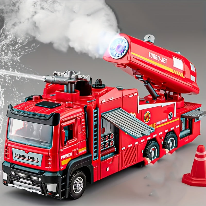 Zinc Alloy Firetruck Model, Upgraded Version Water And Fog/Mist Spray Fire Rescue Truck Toys for Kids, Pull Back Fire Truck with Light And Sound Function, Ideal Gift for Boys And Girls Birthday, Holiday