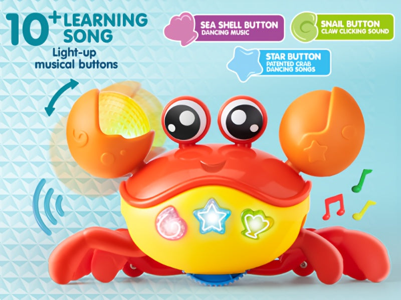 Crawling Crab Baby Toy - Tummy Time Toy, Interactive Big Crab Toy With Intelligent Sensor, Lights Buttons, Dancing Crab Auto-Avoiding Obstacles, Perfect Christmas Gift For Toddlers
