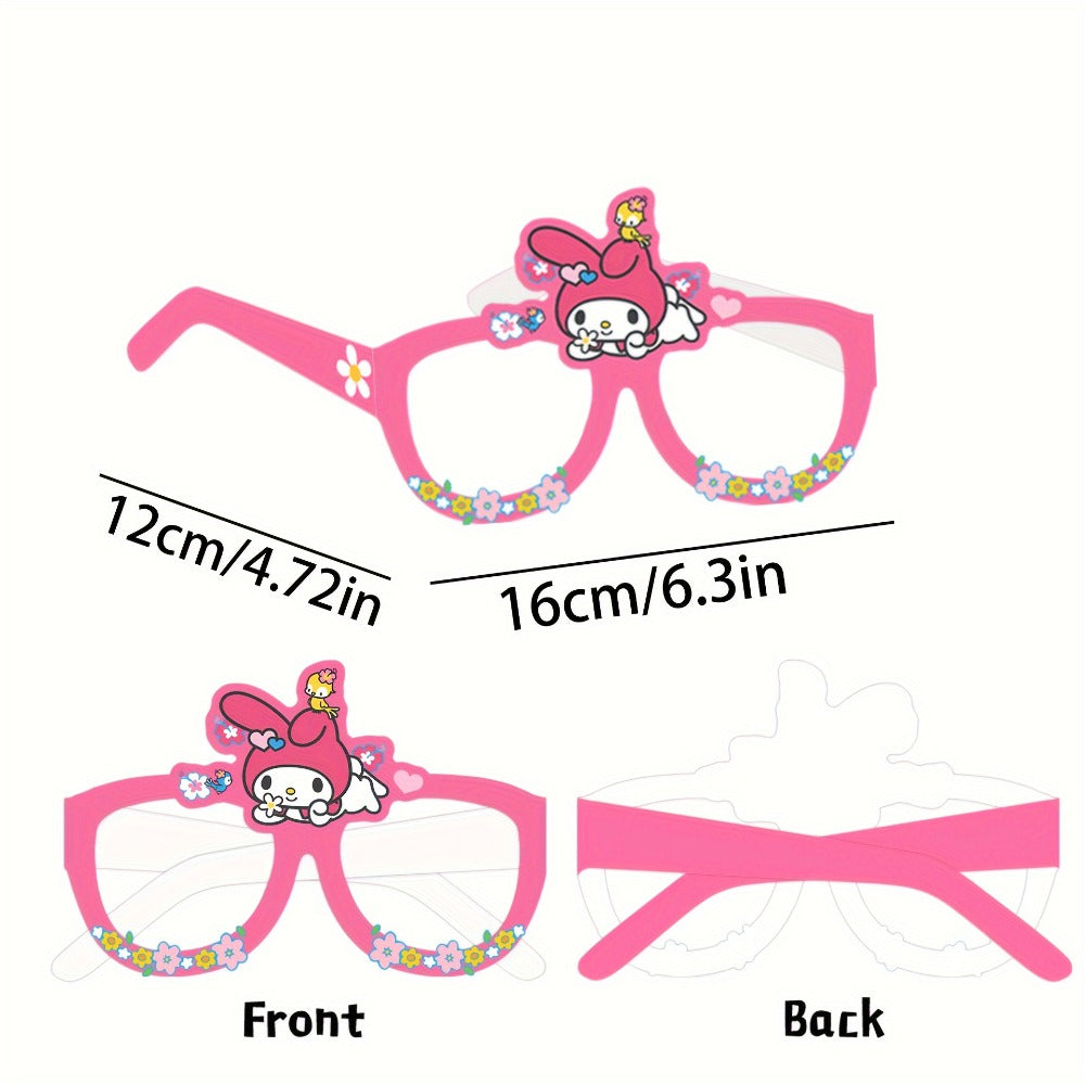 Sanrio Party Glasses Props Set 12 Pcs Hello Kitty Kuromi My Melody Cinnamoroll Gudetama Licensed Paper Photobooth Eyewear for Birthday Party Favors, Holiday Celebrations & Seasonal Decor
