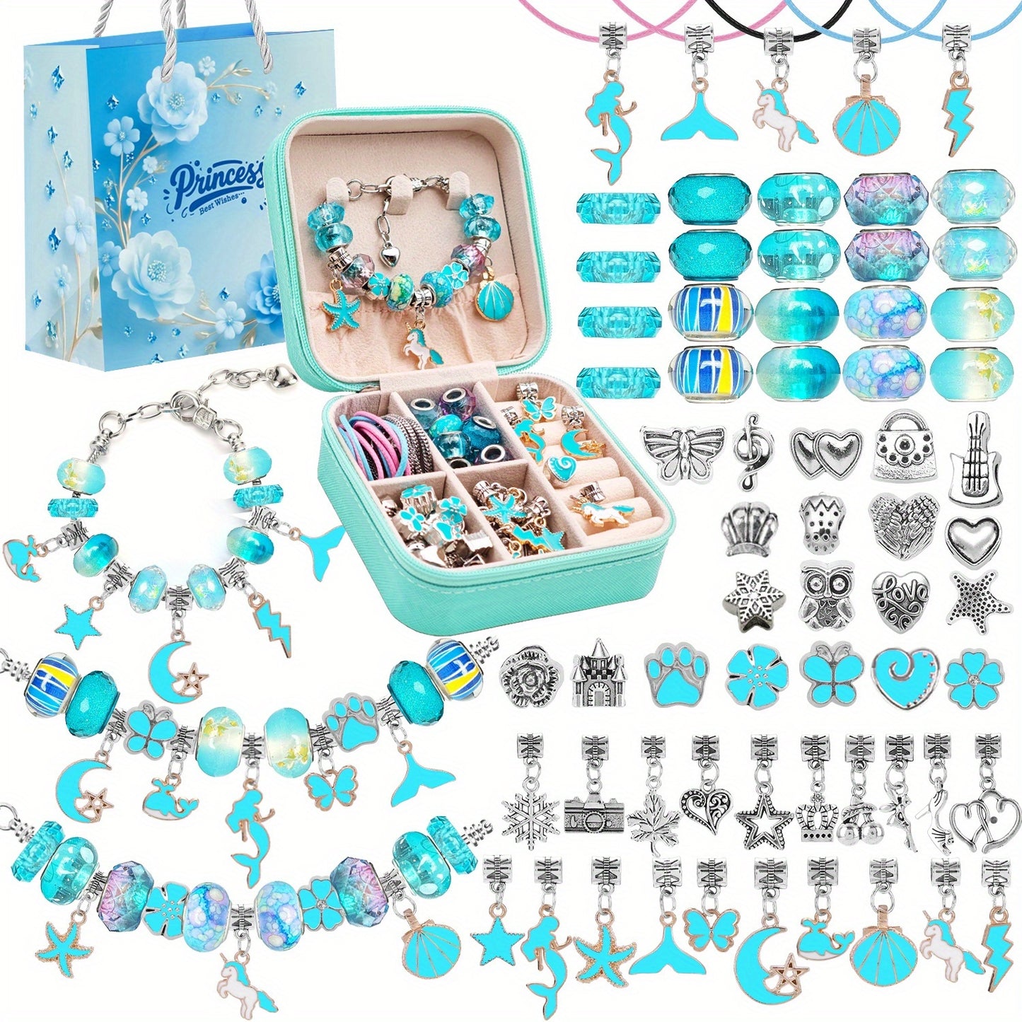 Pink Gifts for Girls - Pink Bracelet Making Set (with A Pink Portable Jewelry Box),Unicorn/Mermaid Crafts, Jewelry Making Crafts for Girls Aged 18+, Birthday Christmas Jewelry Gifts, Christmas Day, CNY, Graduation Gifts, Handmade Jewelry