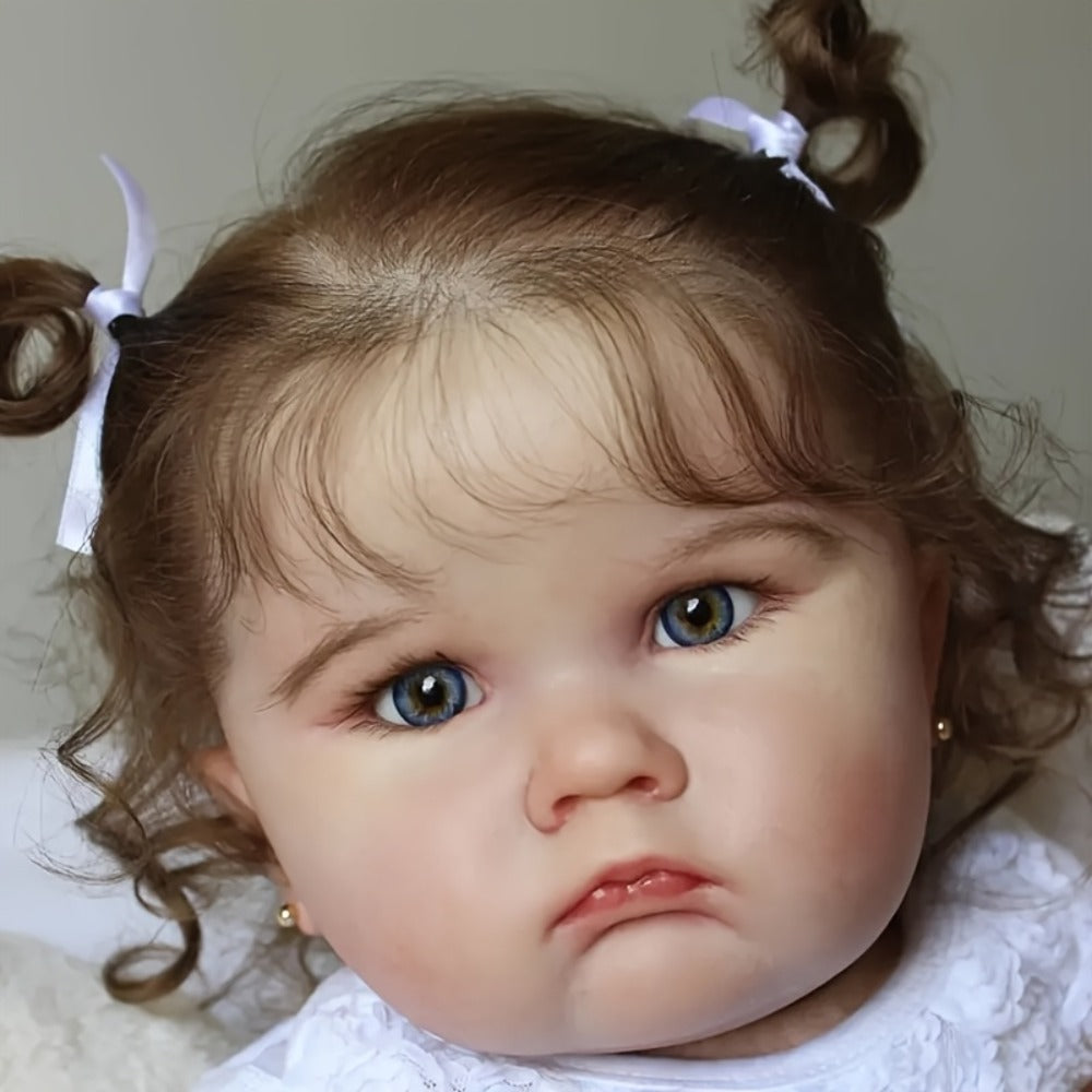3D-Painted Skin Reborn Baby Doll 24 Inch Cloth Body Soft Vinyl Limbs Hand-Rooted Hair Acrylic Eyes – Lifelike Newborn Girl with Outfit Pacifier Bottle Ear Studs Birth Certificate, Collector Gift Ages 3+