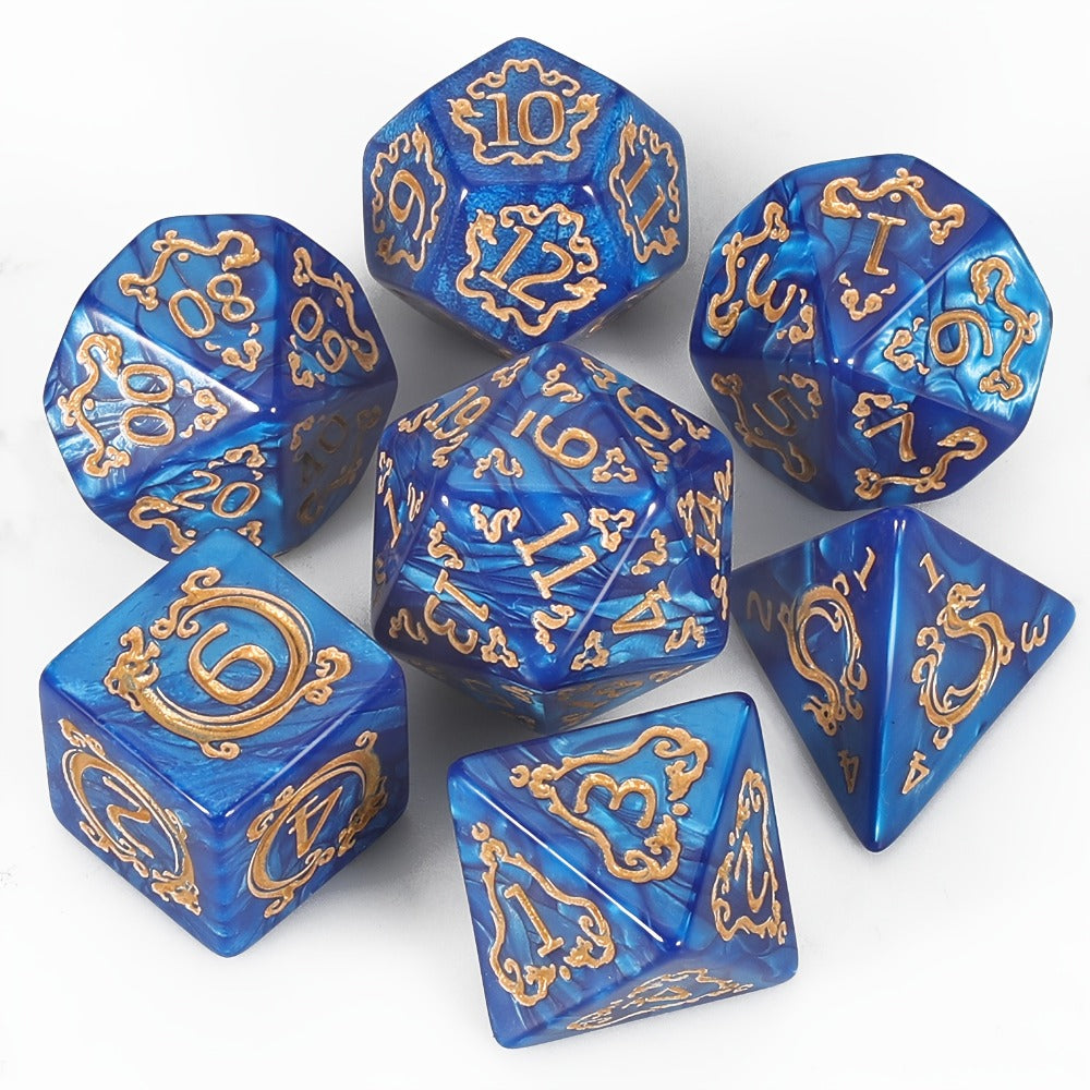 DnD Dice Set 49pcs Dragon Pattern Polyhedral Dice 7 Sets with Pouches β D4 D6 D8 D10 D12 D20 for Dungeons & Dragons RPG MTG Tabletop Games, 7 Colors Acrylic Gamer Gift