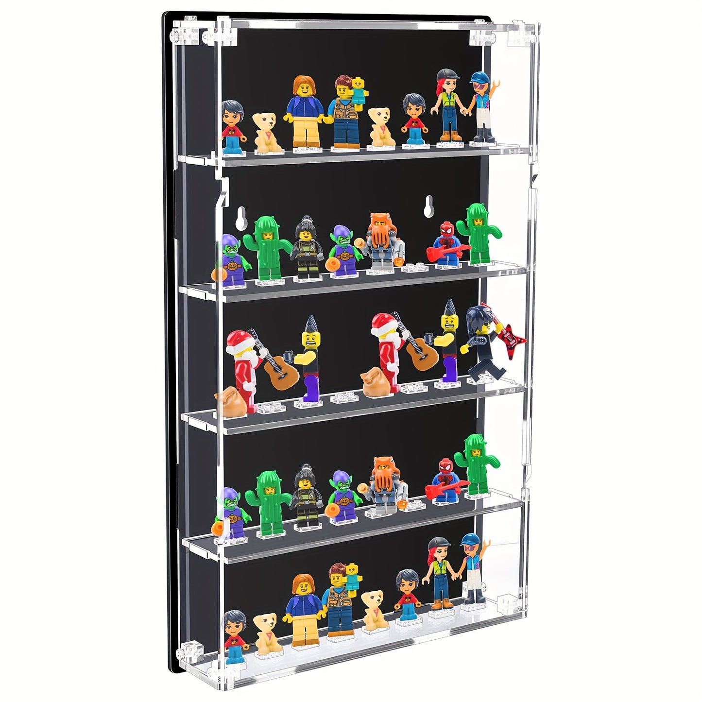 Display Case Wall Mounted with Built-In Stands for 40 Figurines Clear Acrylic Showcase for Mini Figures 5-Tier Display Case with Mounting Additions