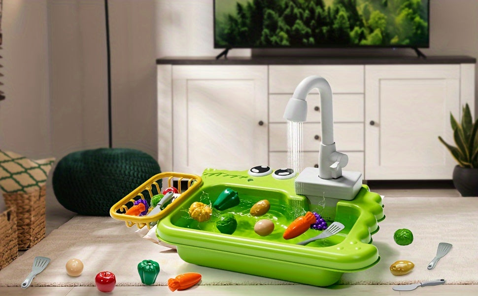 Mini Sink Toy, Play Sink with Running Water, Automatic Water Cycle System, Kids Pretend Role Play Dishwasher Toys for Boys And Girls
