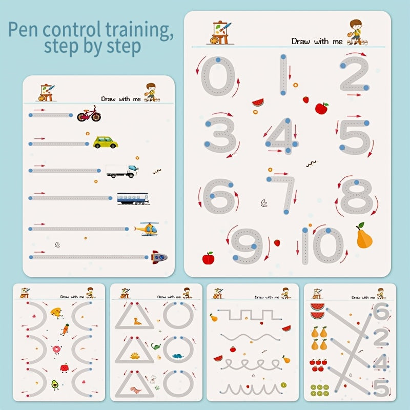 128 Pages - Pen Control Training, Magic Practice Copybook Set, Number And Letter Writing Practice - Reusable Pen Control Practice Copybook