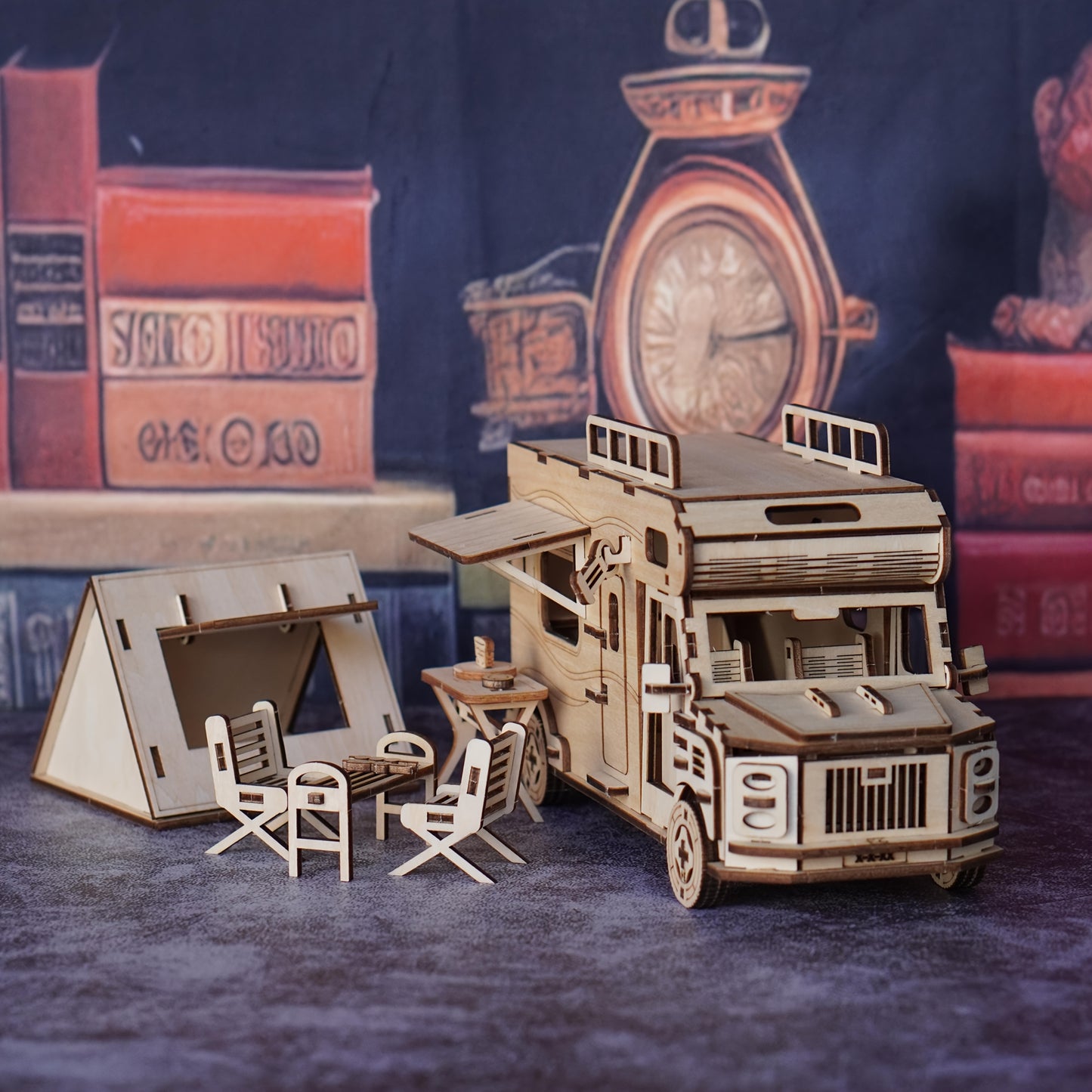 3D Wooden Car Puzzle Travel RV Camping Car Assembly Model, Wooden Outdoor Camping Car Building Block Toy Kit, Suitable as a Gift for Friends and Family
