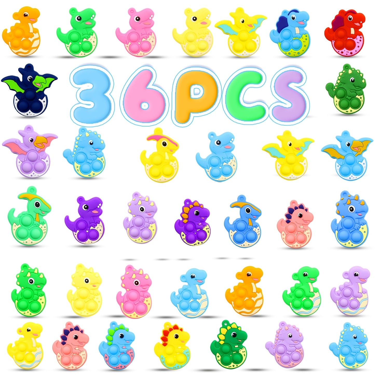 Animal Press Pop Toy Set 32/36pcs – Cute Keychain Fidget Toys for Kids, Party Favors, Classroom Rewards, Birthday Gifts, Backpack Charms, 8 Styles, Colorful Mini Animal Squeeze Poppers