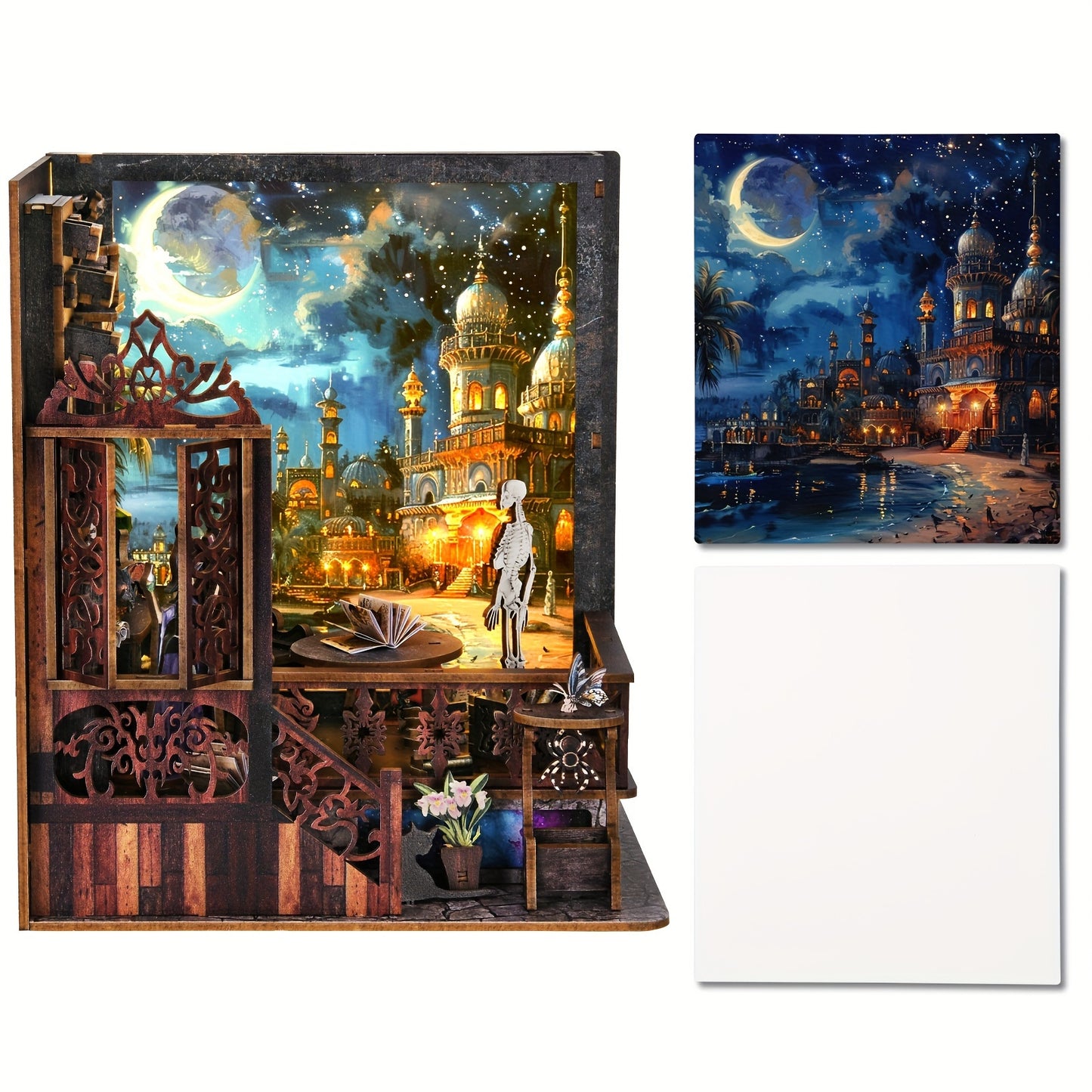 1pc Of Magic Mystery Bookend, DIY Dollhouse Bookcase, 3D Wooden Puzzle Bookcase, Book Corner Mini Kit, Halloween, There Are Witches, Skeletons, Magic And Other Elements, Whiteboard You Can Draw