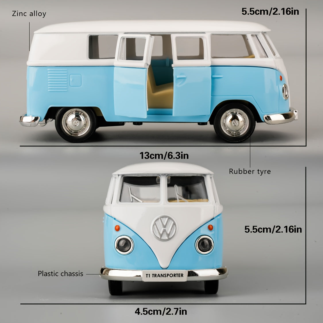 1:36 Volkswagen Bus Zinc Alloy Toy Car Model | Openable Doors, Pull-Back Vehicle, Highly Detailed Static Display Ornament, Collectible Miniature for Home Decor, Ideal Gift for Model Enthusiasts & Kids Ages 3+, Birthday Christmas Present
