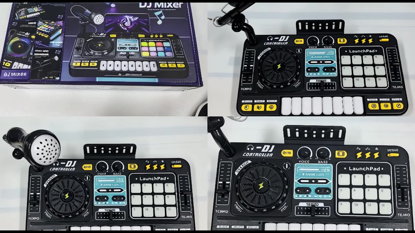 Children's Multi-functional DJ Mixing Controller Set Toy, with LED Lights, Sound Effects, Microphone, And Piano DJ Keyboard Instrument. An Interactive Music Toy for Children, Featuring Over 100 Sound Effects, Piano Keys, Disco Mode, And Rechargeable
