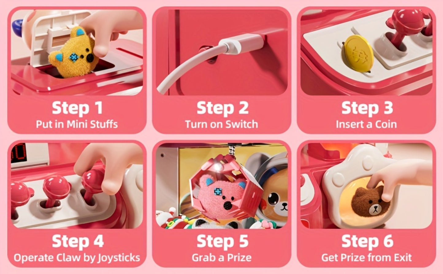 Mini Claw Machine for Kids with Lights Music Pink β Large 16.9" Arcade Claw Toy with 20 Coins 16 Plush Dolls USB Cable, Fun Birthday Christmas Gift for Girls Boys Ages 3 6 8 10+
