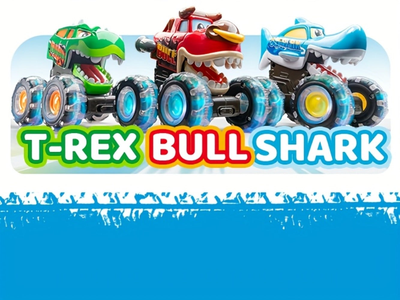 Monster Truck Toys for Toddlers 3-Pack LED Light Up Wheels Press and Go Animal Trucks Shark Bull Dinosaur, Glow in Dark Push Car Toy for Kids Ages 1-5, Birthday Easter Gift for Boys and Girls
