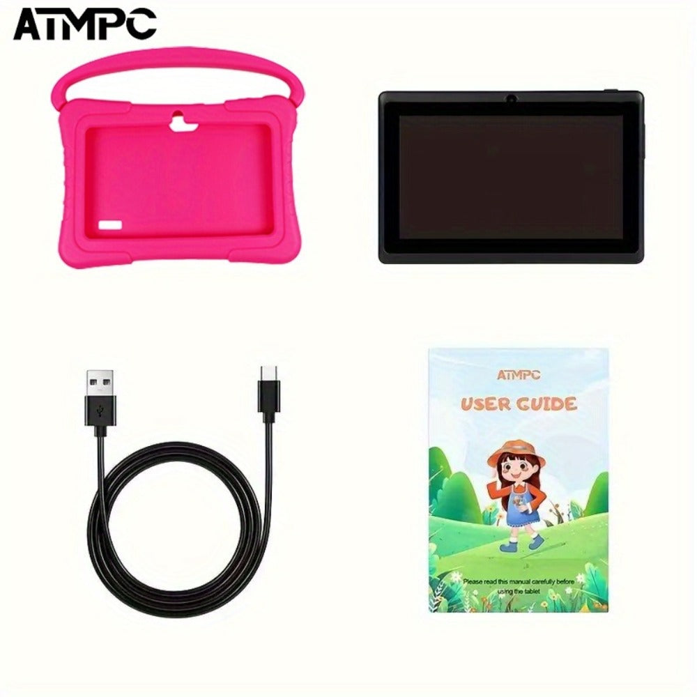 ATMPC, Local Warehouse, 7 Inch Kids Tablet, 4GB RAM 32GB ROM Android 14, Wifi, Learning Tablet, Safety Eye Protection Screen & Parental Control APP, Drop Proof Silicone Case, Learning Device, HD Touchscreen, Cool Cheap Toys, Christmas Gifts