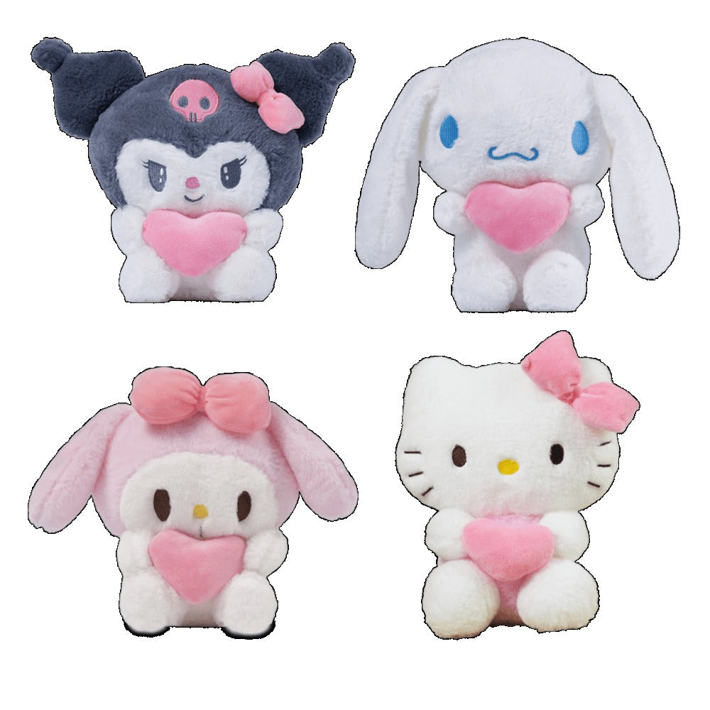 Sanrio Plush Toy 5pcs Set — Licensed Hello Kitty, Kuromi, My Melody & Gudetama Stuffed Animals Holding Hearts, Kawaii Gift for Girls, Birthday Christmas Holiday Surprise Decor