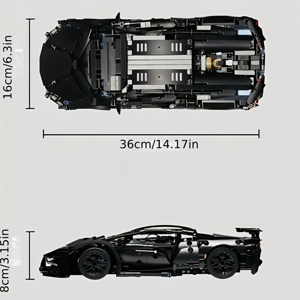 Black Supercar Building Blocks Set 1288 Pcs Limited Edition – Openable Hood & Trunk Functional Headlights Realistic Engine, Advanced Assembly Model Kit for Adults & Teens, Birthday Christmas Gift
