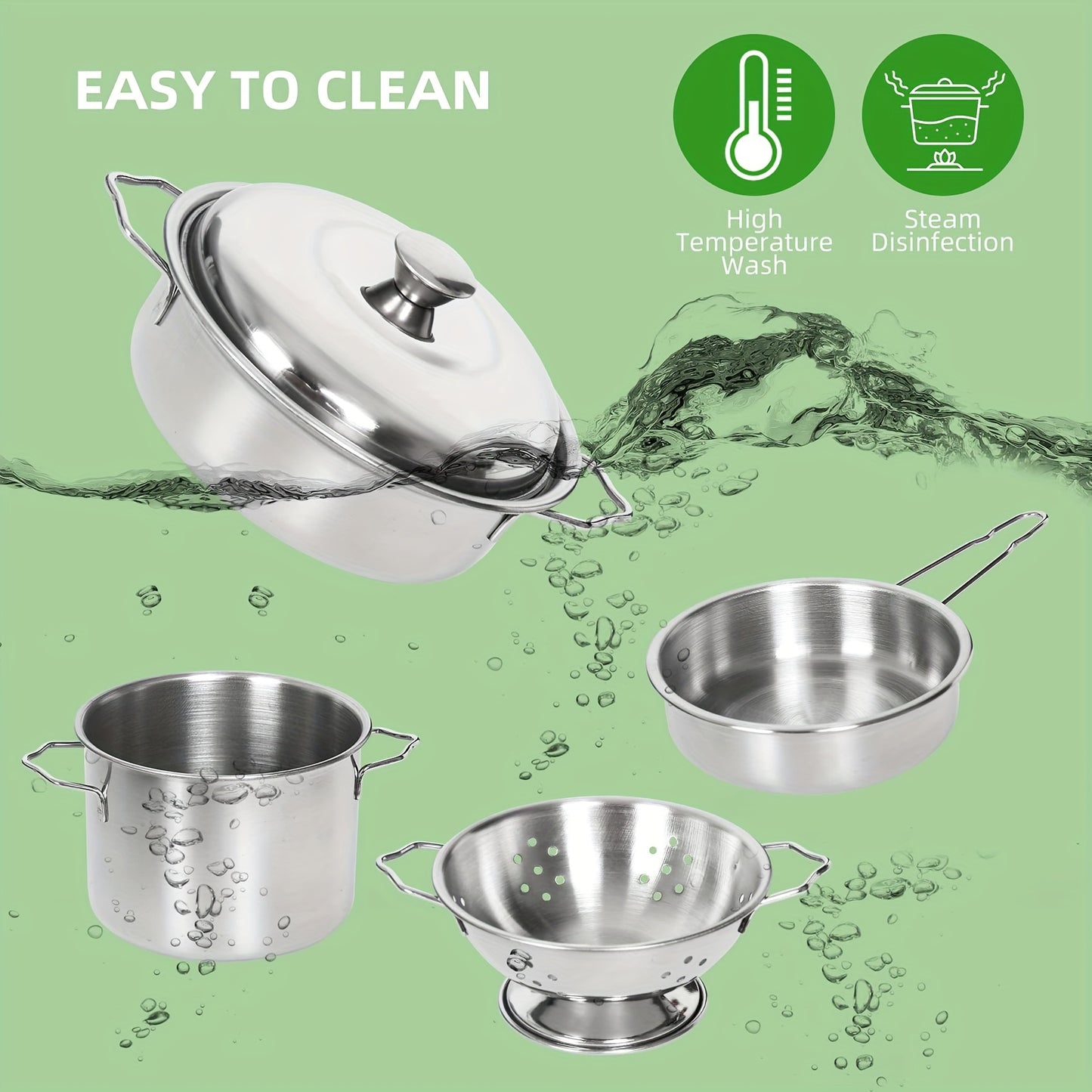 37pcs Pretend Play Kitchen Additions, Kids Kitchen Playset Stainless Steel Play Pots And Pans Sets for Kids, Apron And Chef Hat, Cooking Utensils, Play Food, Kitchen Toys, Gift for Boys Girls