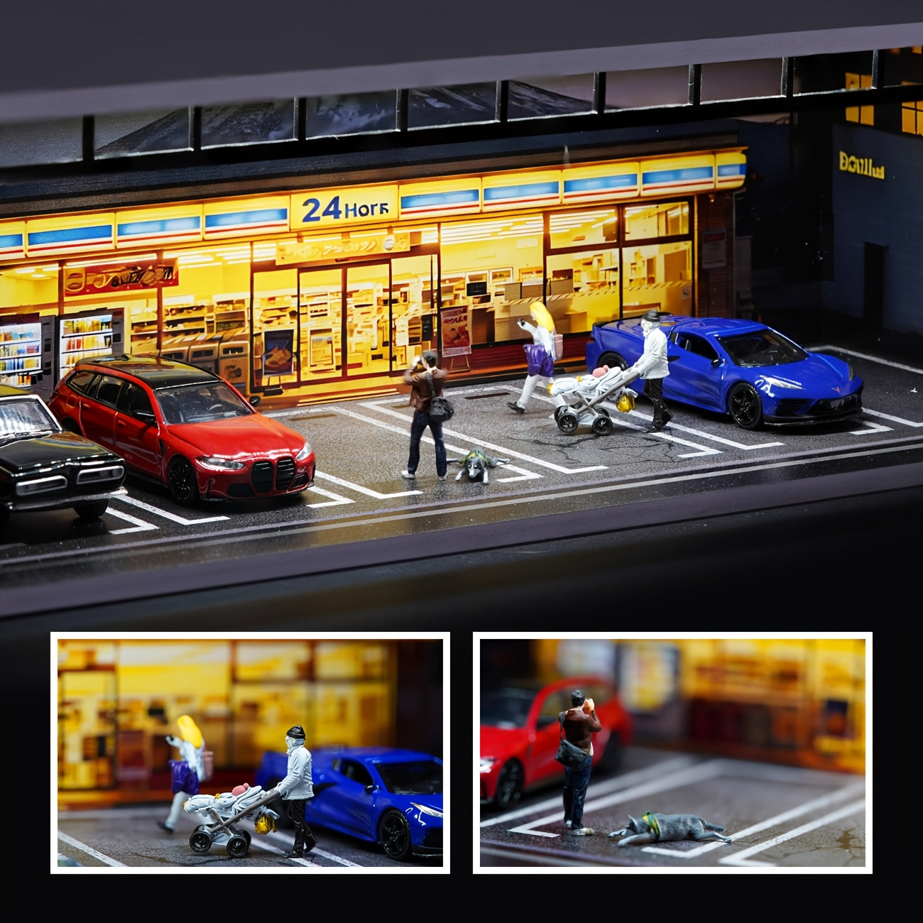 LED Light Up 1:64 Scale Garage Diorama | 6 Car Capacity, Clear Acrylic & Dust-Proof Design, Expandable Showcase, Perfect Gift for Collectors, PVC Material