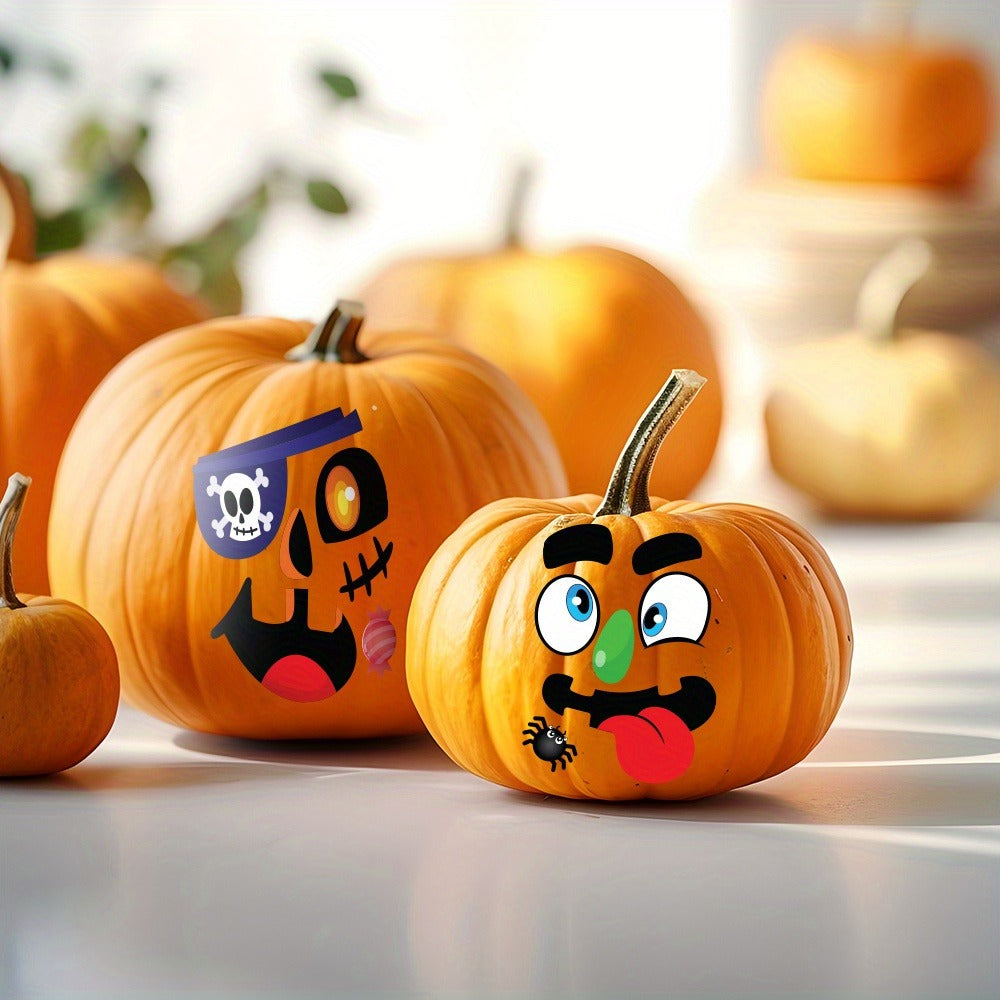 Halloween Pumpkin Decorating Stickers Kit - 40 Faces 18 Sheets 12 Designs No-Carve Pumpkin Decoration Craft for Kids - Trick or Treat Party Supplies & Favors