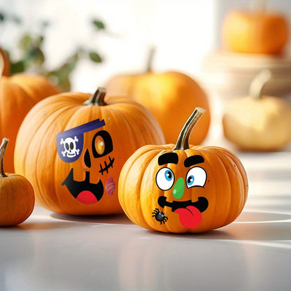 Halloween Pumpkin Decorating Stickers Kit - 40 Faces 18 Sheets 12 Designs No-Carve Pumpkin Decoration Craft for Kids - Trick or Treat Party Supplies & Favors