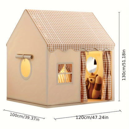 Kids Play Tent for Indoor & Outdoor – Lovely Checked Cabin Style Polyester Playhouse for Toddlers & Children, Role Play Pretend House, Perfect Birthday & Holiday Gift for Boys and Girls