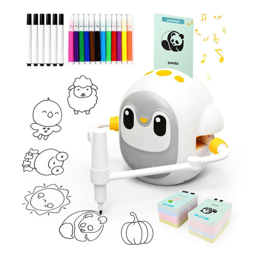 Drawing Robot for Kids with 200 Learning Cards & 12 Color Pens | Interactive Educational Toy, Tablet-Free Drawing Game, Step-by-Step Lessons, Suitable for Boys & Girls Ages 3+, ABS Material, USB Charging