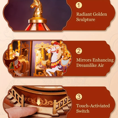 Rolife Carousel Music Box Kit – DIY 3D Wooden Puzzle Architectural Craft Model, Spinning Carousel with Music, Hobby Home Decor, Valentine's Day Birthday Christmas Anniversary Gift for Adults Teens