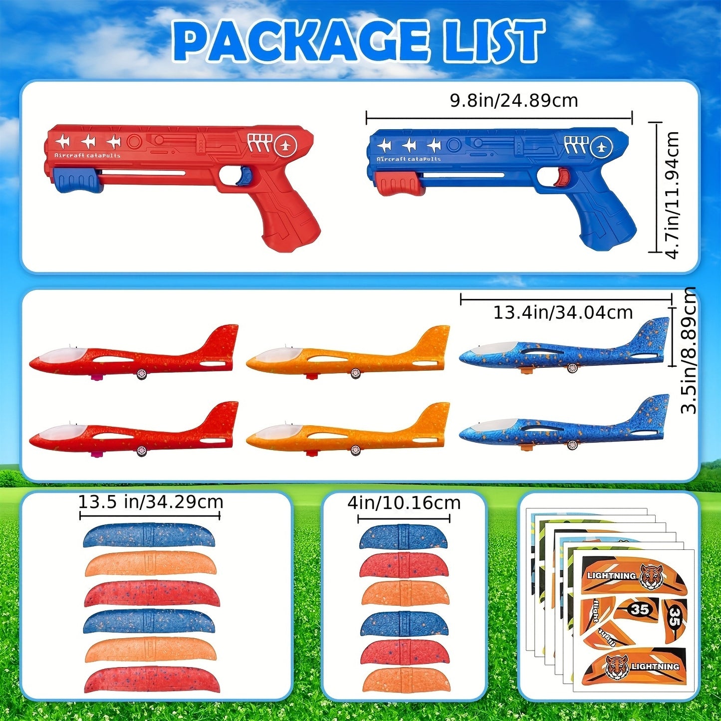 Airplane Launcher Toy with 3 Stickers - Interactive Flying Game, 2 Flight Modes, Durable PP Material, Easy Assembly - Ideal for Outdoor Play, Halloween, Christmas, Birthday Gifts for Ages 3-12