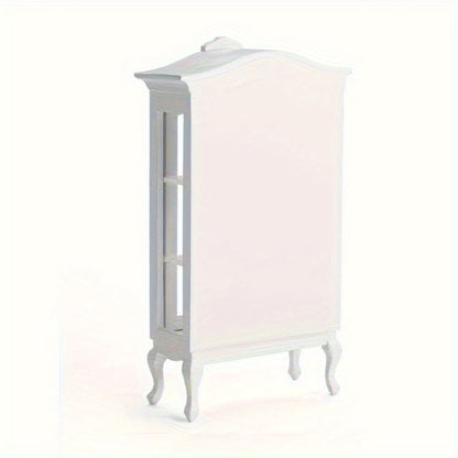 Miniature Display Cabinet with Mirror & 3 Glass Shelves White Wooden Mini Showcase – Dollhouse Decoration Photography Prop Wedding Scene Decor, Collectible Gift for Miniature Enthusiasts & Collectors