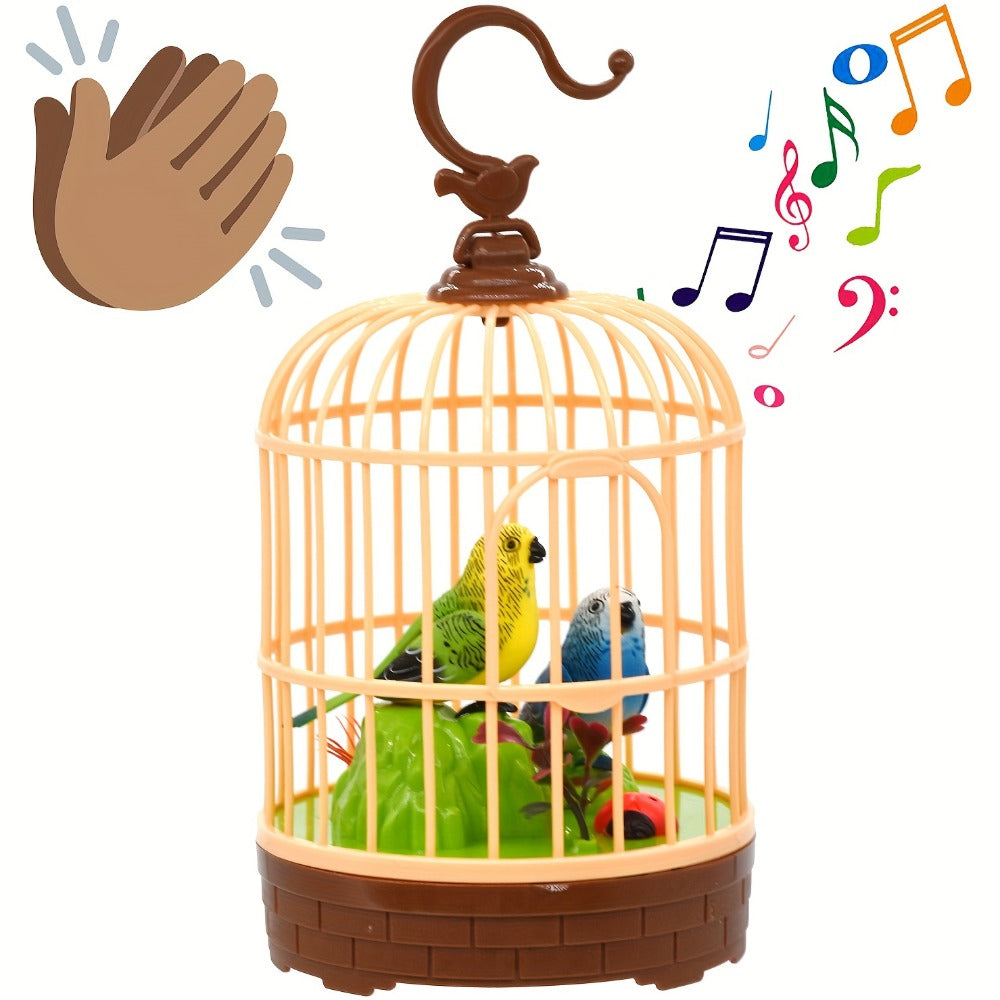 Mini Voice-Activated Birds Birdcage Toys, Chirping And Wings Fluttering Parrot Animals Toy Gifts for Kids Children