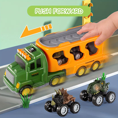Dinosaurs Truck Toys Suitable for Boys Kids 3-5 Years - Push-Action Dino & Monster Car Friction Vehicle with Light & Sound Effects, 3 Dino Figures & 3 Cars, - Roaring Dino Toys, Christmas Gift