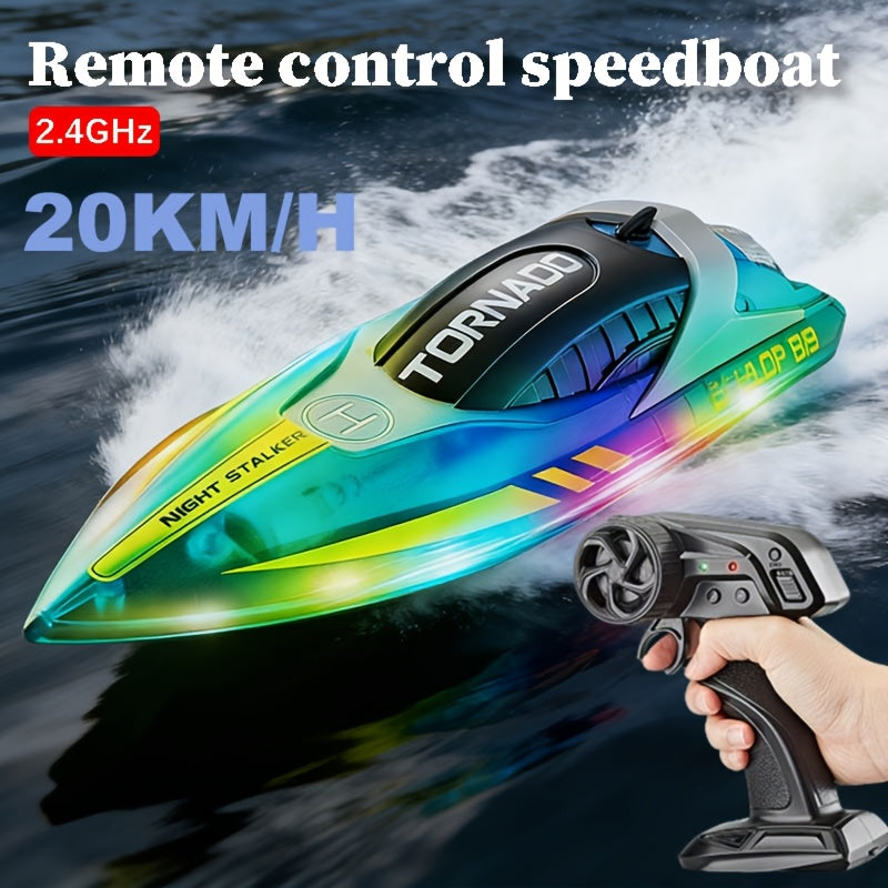 High Speed Remote Control Motor Speedboat, Up To 25km/ H Speed, Ship Flip Reset, Low Power/ Overboard Night Light Tips, Specially Suitable As A Christmas, Halloween, Birthday