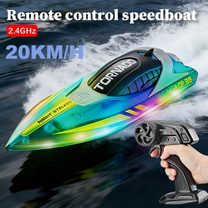 High Speed Remote Control Motor Speedboat, Up To 25km/ H Speed, Ship Flip Reset, Low Power/ Overboard Night Light Tips, Specially Suitable As A Christmas, Halloween, Birthday