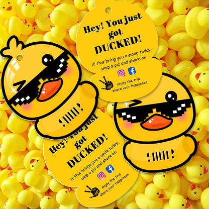 50 Pack Duck Duck Ducking Game Card Printed  Duck Tags with Round Hole And Rubber Bands Duck Duck Card Ducked Card (Yellow)