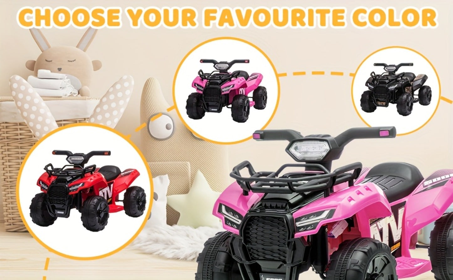 6V Kids Ride On ATV 4-Wheeler Quad Electric Toy Car for Toddlers 18-36 Months Boys Girls Best Birthday Gift with Treaded Tires Push Button Go