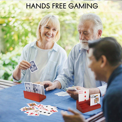 2Pcs Playing Card Holder Wooden Hands Free Cards Holder Rack Organization 4 Slots Durable