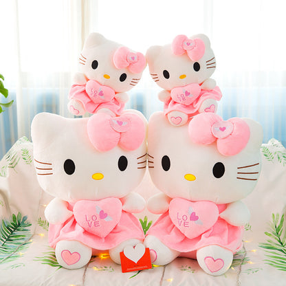 Licensed Sanrio Hello Kitty Plush Doll - Pink & White Kitten with Hugging Heart, Soft Cuddly KT Cat Toy, Officially Licensed Collectible Stuffed Animal, & s, Cute Gift (White Face & Pink Outfit)