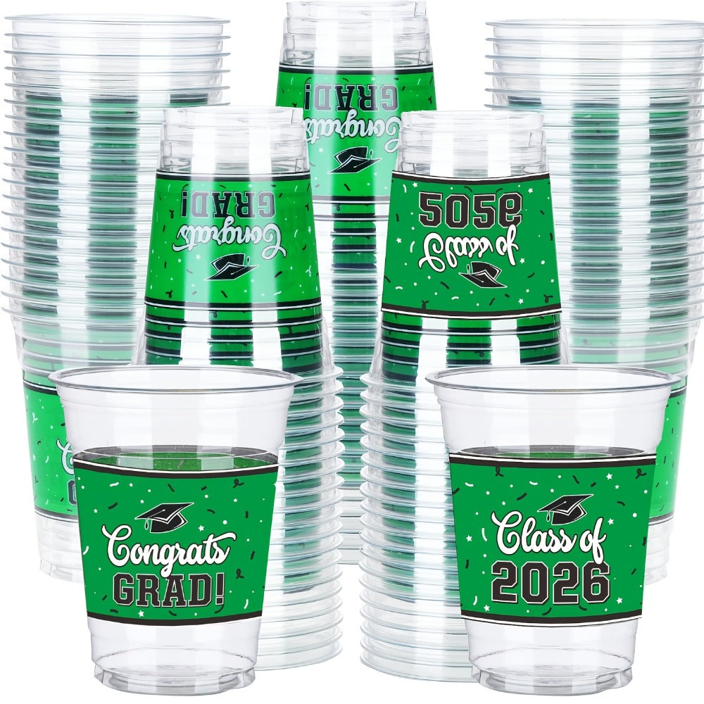 Graduation Party Plastic Mugs 100 Pack 14oz – 2026 Graduation Ceremony Cups in Multiple Colors for Graduation Parties, Celebrations & Party Essentials – Black, Red, Blue, Green, Purple & More